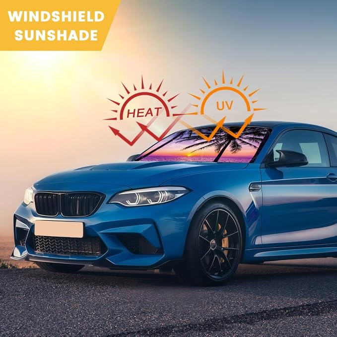 Windshield Sun Shade, Car Sun Shade Windshield, Reflector Sunshade Offers Ultimate Protection for Car Interior, Reflective Polyester Blocks Heat for Cars,Trucks,SUVs (57 x 31.5 in)