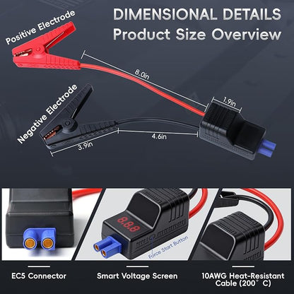 Mayspare 10AWG EC5 Smart Jump Starter Clamps, Heavy Duty Replacement Alligator Clips for 12V Portable Car Battery Booster, Universal for SUV/Truck/RV (LCD Screen)