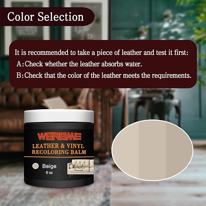 Leather Recoloring Balm - Leather & Vinyl Repair Balm for Furniture, Couches,Car Seats, Auto Interior & Accessories, Restores Faded, Worn, Scratched and Cracked Leather Surfaces (Beige)
