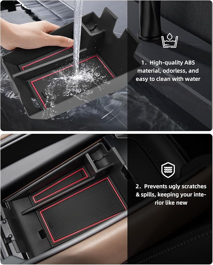 Center Console Organizer for 2020-2026 BMW X5/X6/X7, Armrest Storage Box with Removable Rubber Mat, 2020 2021 2022 2023 2024 2025 2026 BMW X5/X6/X7 Interior Accessories(Red)