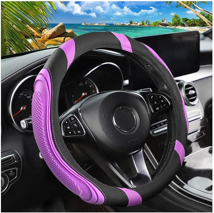 Osilly 15 Inch Car Leather Steering Wheel Cover, Automotive Accessories Elastic Breathable Anti-Slip Soft Wheel Protector Fits Men and Women, Suitable for SUVs, Trucks, Vehicles and RVs (Purple)