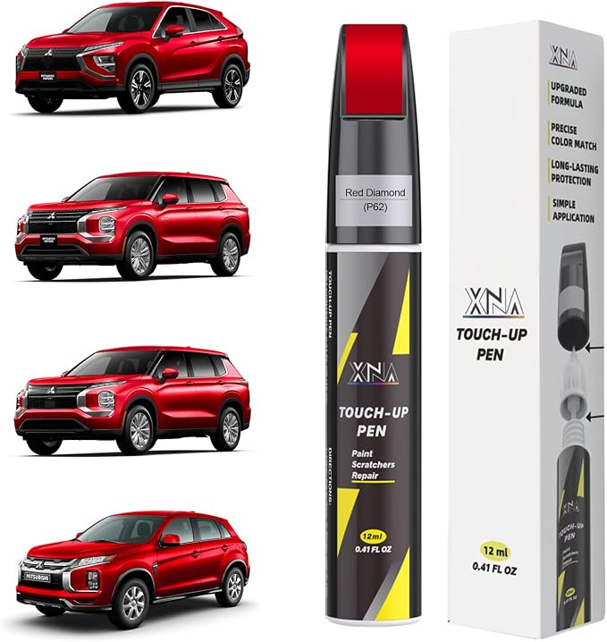XNA Red Diamond(P62) for Mitsubishi Touch Up Paint, 2 in 1 Car Scratch Remover with Pen Tip and Brush, Exact Color-Matched for Car Paint Scratch Repair, Quick & Easy Fix Chips and Nicks