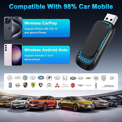 Android Auto Wireless Adapter and Wireless Carplay Adapter 2024 Upgrade,Plug & Play Apple Carplay Dongle Converts Factory Wired to Wireless CarPlay Adapter for iPhone with USB-A to USB-C/USB-A Cable