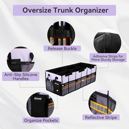 Car Trunk Organizer with Lid,Collapsible Car Storage Organizer with Multi Compartments and Securing Straps for SUV,Sedan,Jeep-Cyan