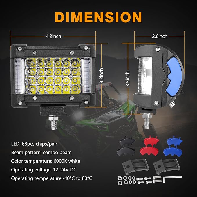 Side Shooter LED Pod Lights, Muto-Beam 2PCS 4 Inch Quad Row Light Pods LED Fog Lights Off Road Driving Lamps Waterproof Spot Flood Combo Lighting Work Light for Truck UTV ATV Pickup SUV Boat