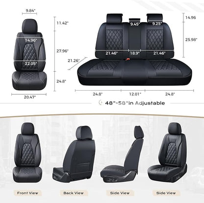 Coverado Car Seat Covers Full Set, 5 Seat Black Seat Cover for Cars, Luxury Faux Leather Waterproof Seat Cover, Front and Back Car Seat Protector, Universal Auto Seat Covers Fit for Most Cars