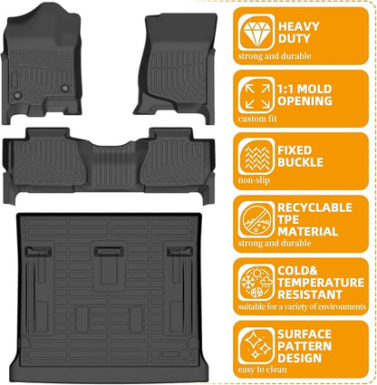 Floor Mats for Chevy Tahoe 2007 2008 2009 2010 2011 2012-2014 & GMC Yukon Bench (NOT fit XL or Hybrid), for Chevrolet Tahoe Floor Mats 1st & 2nd Row & Cargo Liner, 8 Seats, TPE Summer Winter