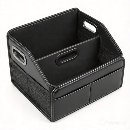 Car Storage Organizer Reinforced Dividable Leather Car Caddy Basket for Front Seat Floor Back Sturdy Frosted Handle 8 Compartments Adjustable Strap Buckles Slip-Resistant (Normal)