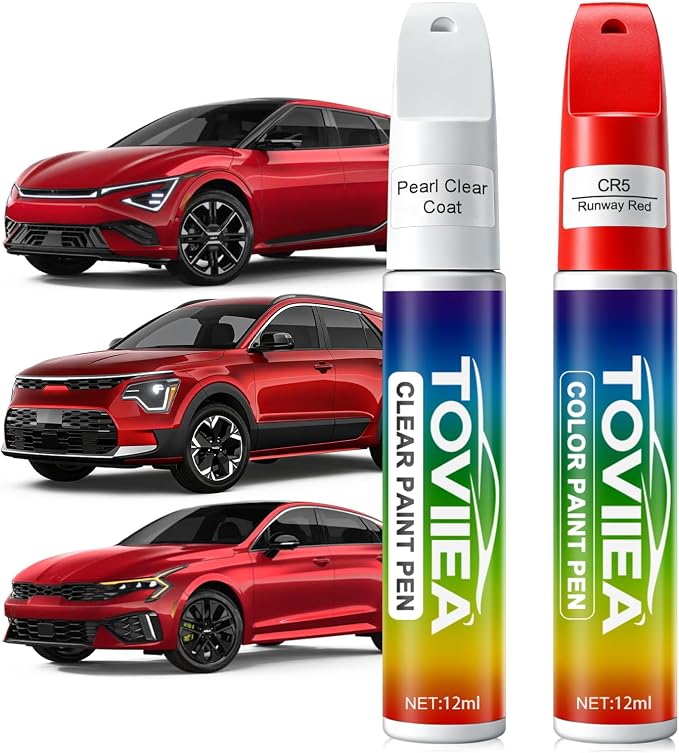 Runway Red(CR5) Touch Up Paint Compatible with KIA,2-In-1 Car Scratch Remover Pen,Car Paint Scratch Repair Kit for Scratches,Chips & Nicks,2-PCS SET