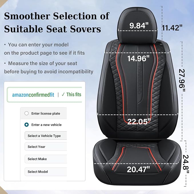 Coverado Car Seat Covers Full Set, Leather Seat Coversfor Cars, Front and Back Seat Covers, Waterproof Car Seat Protectors Car Seat Cushions Universal for Most Vehicles, Black&Redline