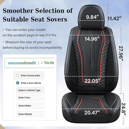 Coverado Car Seat Covers Full Set, Leather Seat Coversfor Cars, Front and Back Seat Covers, Waterproof Car Seat Protectors Car Seat Cushions Universal for Most Vehicles, Black&Redline