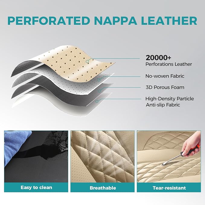 Leather Car Seat Covers Full Set, Breathable Faux Leather Seat Covers for Cars SUV Sedan Waterproof Beige