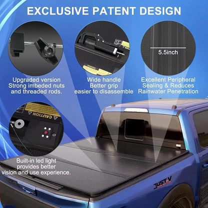 Just-V Hard Tri-Fold Truck Bed Tonneau Cover for Toyota Tacoma 2024 2025 Only Fit Crew Cab 5 FT Bed, Excludes Trail Special Edition Storage Boxes, Upgrade Solid FRP Textured Black