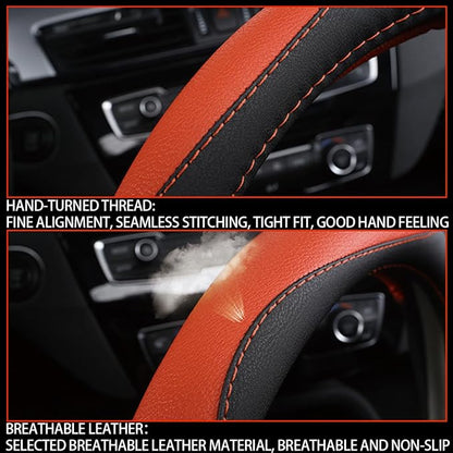 BESULEN Car Steering Wheel Cover, Soft Leather Steering Wheel Protector, Universal Non-Slip Steering Wheel Covers, Comfortable Grip Sweat-Absorbent, Automotive Interior Accessories