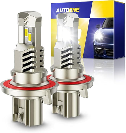 AUTOONE Upgraded H13/9008 Light Bulbs, 26,000LM White 800%, 1:1 Mini Size No Adapter Required H13 bulb, Plug & Play Quick Installation, 2PCS