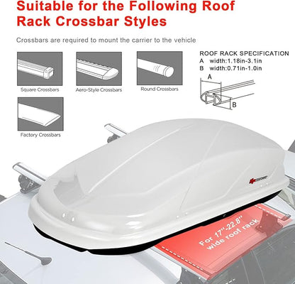 Goplus Rooftop Cargo Carrier Hard Shell, 14 Cubic Feet Waterproof Car Roof Cargo Carrier w/Dual Side Opening, Security Key, 165LBS Capacity, for 17” to 22.8” Wide Crossbar Rack, Vehicle Cargo Box