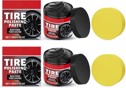 Car Tire & Plastic Trim Renewal Paste Restores Shine, 100g Car Tire Shine with Sponge, TireCoating Paste Rapid Acting, Wheel ShineTire PolishingPaste, for Cars Trucks Motorcycles RVs & More (2PCS)