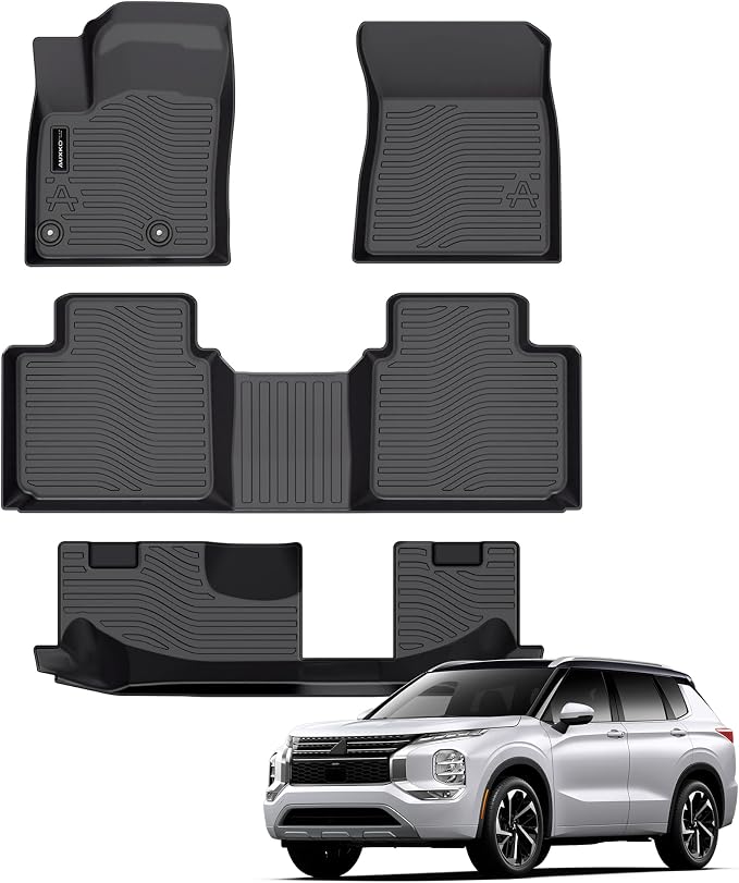 Auxko All Weather Floor Mats Fit for Mitsubishi Outlander 2026-2022(Not phev or Sport) TPE Rubber Liners Outlander Accessories All Season Guard Odorless Anti-Slip Floor Mats 3 Row