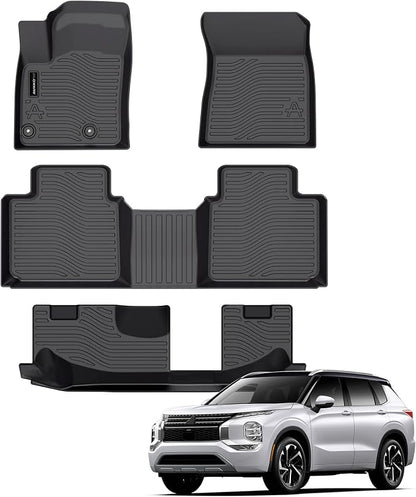 Auxko All Weather Floor Mats Fit for Mitsubishi Outlander 2026-2022(Not phev or Sport) TPE Rubber Liners Outlander Accessories All Season Guard Odorless Anti-Slip Floor Mats 3 Row