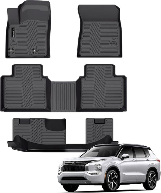 Auxko All Weather Floor Mats Fit for Mitsubishi Outlander 2026-2022(Not phev or Sport) TPE Rubber Liners Outlander Accessories All Season Guard Odorless Anti-Slip Floor Mats 3 Row