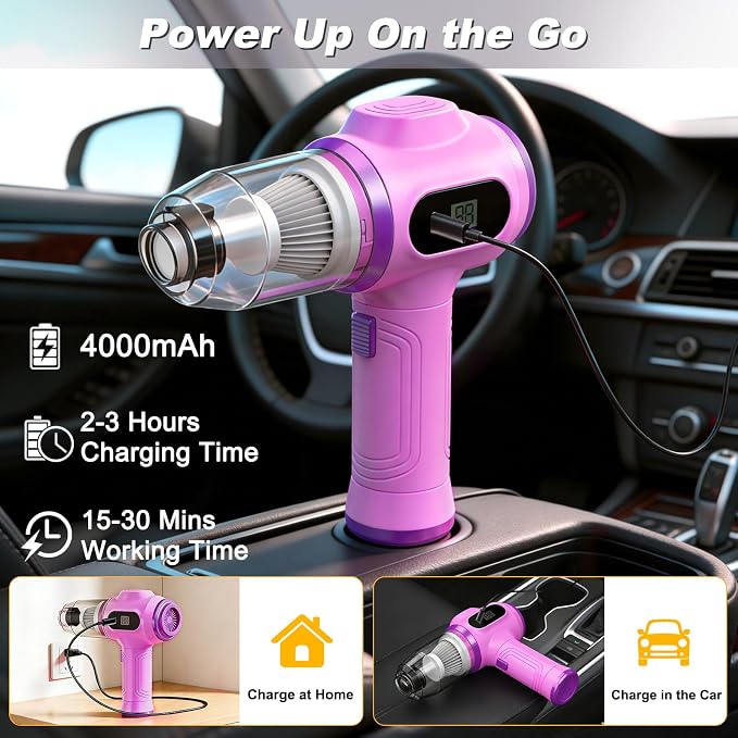 Portable Car Vacuum Cordless Mini Handheld Vacuums Cleaner Rechargeable with LCD Display and Multi-Nozzles, High Power Hand held Cleaners for Car, Home, Office, Sofa, Pet Hair,Keyboard