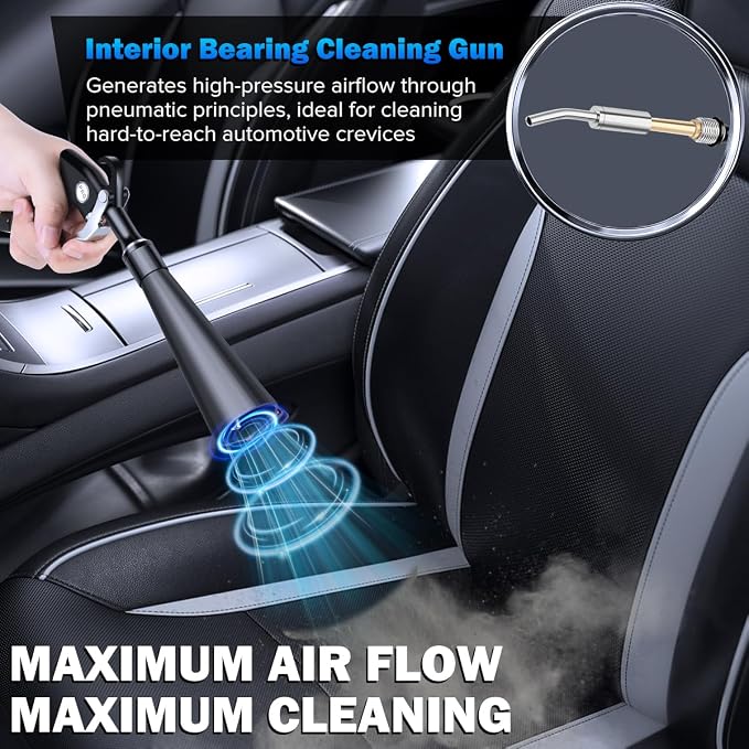 Dry Cleaning Gun,High-Pressure Air Blow Gun,Car Cleaning Gun,Air Nozzle Blow Gun, Car Air Blow Gun with 2 Nozzles,Works with Air Compressor and Quickly removes Surface Dirt and dust