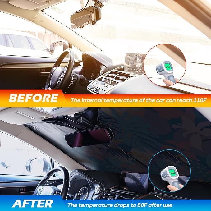 Windshield Sun Shade - Car Windshield Sun Shade for UV Protecion Heat Reduction 2026 Sun Visor for Car Interior (57"x31")