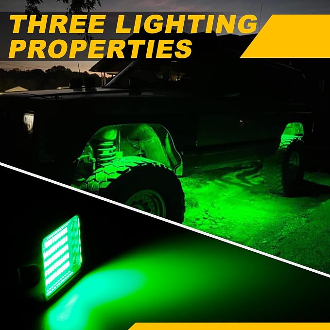 Nicoko 4Pods Pure Green LED Rock Lights 72w high Power Rock Lights Neon Underglow Light for Car Trucks ATV UTV SUV Boat Underbody Glow Trail Rig Light IP68 Waterproof