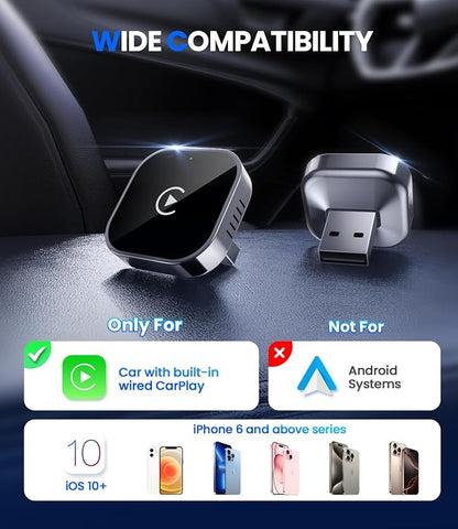 Teeran Wireless CarPlay Adapter for iPhone (2026 Upgraded), Mini Plug & Play for Cars with Factory Wired Apple CarPlay, Fast & Stable Connection, Easy Setup, Wide Vehicle Compatibility USB & USB C
