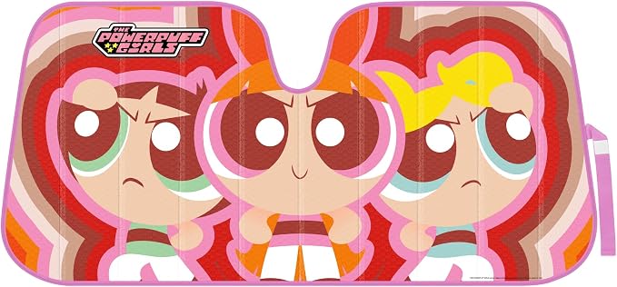 The Powerpuff Girls Car Windshield Sun Shade, Officially Licensed Accordion Style Sunshade for Car Window, Cute Cartoon Car Sun Shade Windshield for Front Window