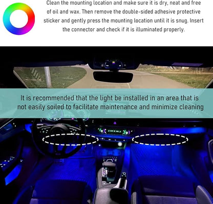 Yourkar Car LED Strip Light, 24 LED Auto Interior Under Dash Atmosphere Lights with USB Port, Vehicle Decor Lamp Ambient Night Light Strip Lighting Kit, Universal Car Accessories (Blue)
