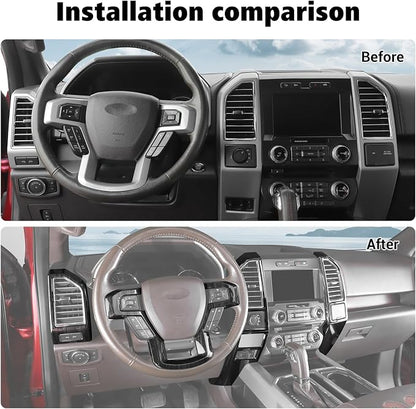 Voodonala for F-150 2015-2020 Center Console Interior Trim Cover Kits Compatible with Ford F150 2015-2020(Black Wood,9Pcs/Set) with Trailer Switch Model