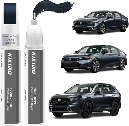 KIKIMO for Honda Touch Up Paint(Meteorite Gray Metallic(NH-904M)), Car Paint Repair Kit for Honda, 2 In 1 Scratches Repair with Pen Tip and Brush, Color-Matched for Quick & Easy Fix