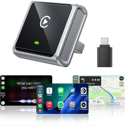 Wireless CarPlay Adapter for iPhone Only, with USB-C | Zero-Latency Auto-Connect GPS, Easy Wired-to-Wireless Conversion for Apple CarPlay, Works with Factory Wired CarPlay, Gray