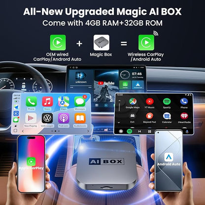 Wireless CarPlay/Android Auto Adapter with Netflix & YouTube, Upgraded Car Play Wireless Adapter for iPhone 8+& Android 11.0+, Plug & Play Dongle for Car, Smart AI Box Only for Cars with Wired CarPlay