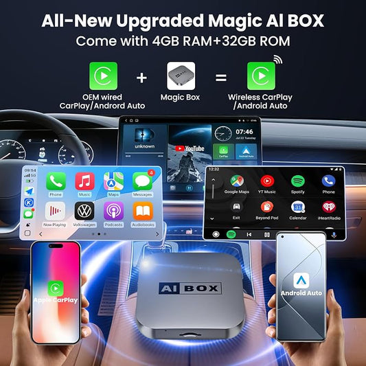 Wireless CarPlay/Android Auto Adapter with Netflix & YouTube, Upgraded Car Play Wireless Adapter for iPhone 8+& Android 11.0+, Plug & Play Dongle for Car, Smart AI Box Only for Cars with Wired CarPlay