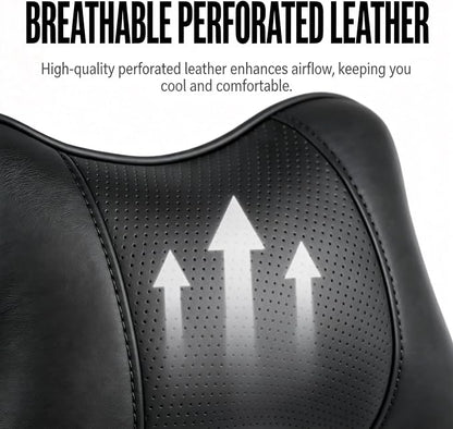 Car Pillow for Car Neck Pillow for Driving Seat Leather Neck Support Soft Cushion Support Head-Rests for Vehicle Sleeping with Elastic Adjustment Strap 2PCS (Neck, Black)