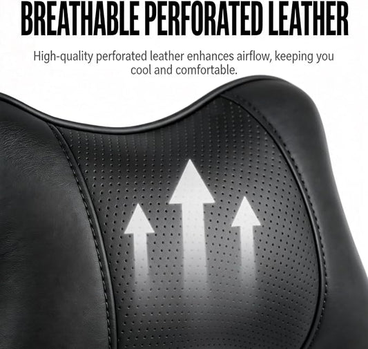 Car Pillow for Car Neck Pillow for Driving Seat Leather Neck Support Soft Cushion Support Head-Rests for Vehicle Sleeping with Elastic Adjustment Strap 2PCS (Neck, Black)