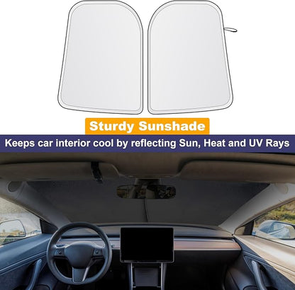 EcoNour Tesla Windshield Sun Shade for Model 3/Y 2017-2026, Foldable Front Window Sunshade Heat & UV Blocker for Tesla Interior Accessories