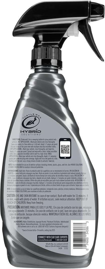 Turtle Wax Hybrid Solutions Wax & Dry Plus, Spray On Car Wax for High Gloss Shine and Ceramic Coating Protection For Paint, Wheels, Glass & More, Easy Versitile Application, 26 oz (Pack of 1)