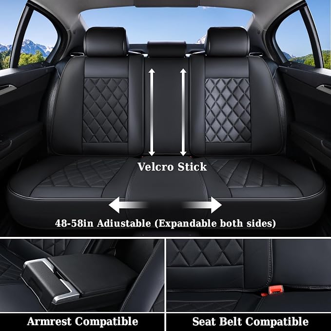 Coverado Car Seat Covers Full Set, Black Seat Covers, Waterproof Faux Leather Car Seat Cover, Luxury Car Seat Cover, Automotive Seat Covers 5 Seats, Car Seat Protector Universal Fit Most Cars