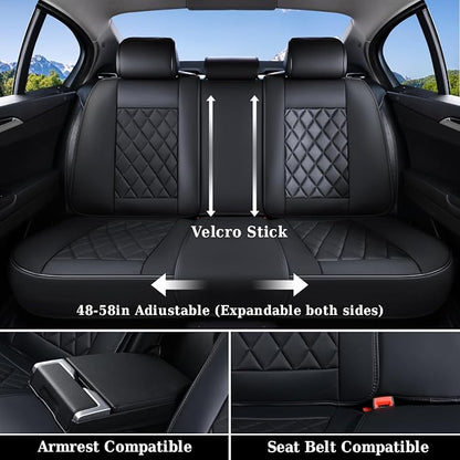 Coverado Car Seat Covers Full Set, Black Seat Covers, Waterproof Faux Leather Car Seat Cover, Luxury Car Seat Cover, Automotive Seat Covers 5 Seats, Car Seat Protector Universal Fit Most Cars