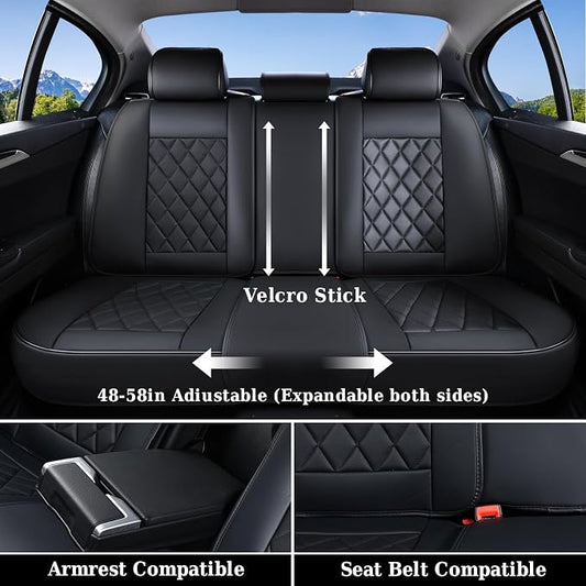Coverado Car Seat Covers Full Set, Black Seat Covers, Waterproof Faux Leather Car Seat Cover, Luxury Car Seat Cover, Automotive Seat Covers 5 Seats, Car Seat Protector Universal Fit Most Cars