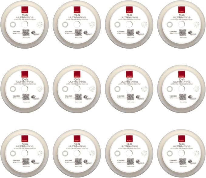 RUPES 9.DA100S Pack of 12 White D-A Ultra-Fine Polishing Foam Pads 100mm | Compatible with 4" Backing Plate | Ideal for Paint Correction & Gloss Enhancement | Extremely Fine Defect Removal