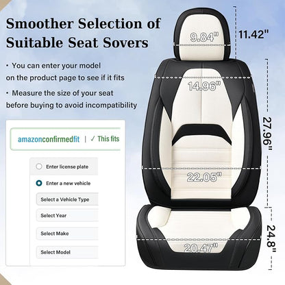 Coverado Car Seat Covers Full Set, Seat Covers for Cars, Automotive Seat Covers, Waterproof Nappa Leather Front Seats and Back Car Seat Protector, Universal Fit for Most Cars SUV Trucks,Black&White