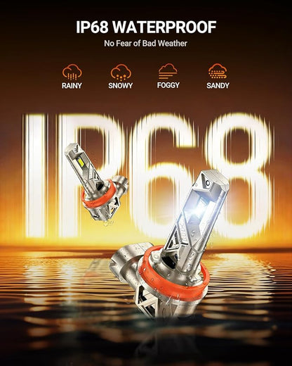 SEALIGHT H11/H8/H9 LED Bulbs, 96000LM 1000% Super Brighter, 6500K Cool White, Real 1:1 Size S6-Pro H16 Fog Light With Cooling Fan, Plug and Play, Pack of 2