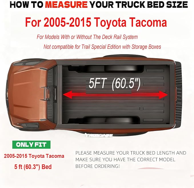 Hard Tri-Fold Truck Bed Cover for 2005-2015 Toyota Tacoma Fits 5FT Bed (60.3") | for Models with or Without The Deck Rail System | Tacoma Accessories 2005-2015