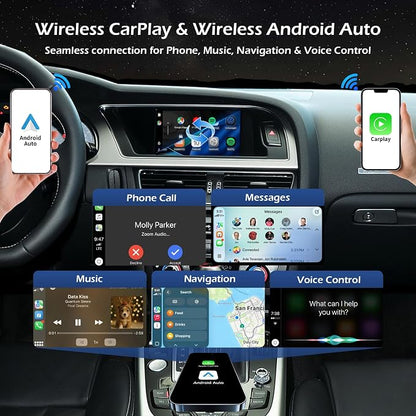 Wireless CarPlay Android Auto Adapter Retrofit Kit Decoder Compatible with Audi A5 B8 MMI 3G High/MML 3G+ from 2010-2020, Support Reverse Camera, Mirror Link, USB Stick Playback