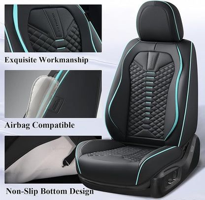 Coverado Leather Seat Covers, Car Seat Covers Full Set, Nappa Leather Seat Covers for Cars, Car Seat Protector Waterproof, Black Car Seat Cover, Universal Seat Cover Fit for Most Cars(Black&Blue)