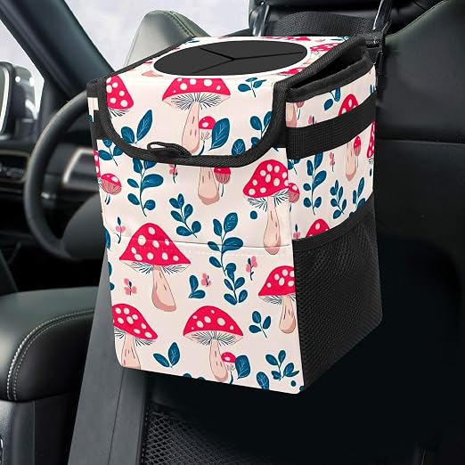 Car Trash Can – Multi-Purpose, Lightweight and Portable with Durable Water-Resistant Coating, No Installation Required, Practical and Ample Capacity, Variety of Colors.Mushroom